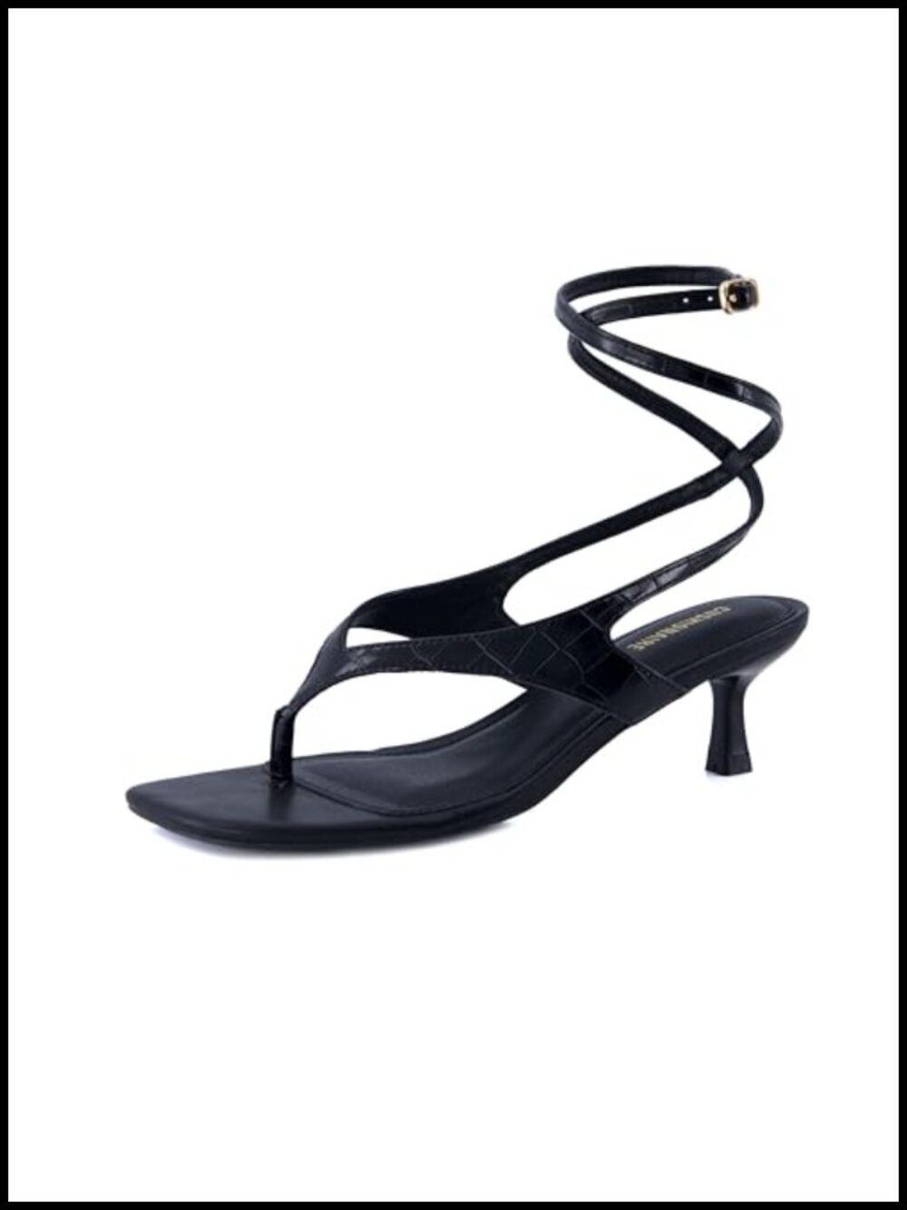 Faux Leather Ankle Wrap Heeled Sandal Kitten Heel Cushioned Footbed Strappy